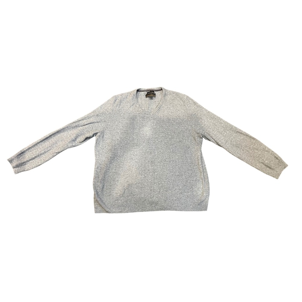 Jos A Bank Reserve Mens Large Gray V-Neck Sweater Italian Yarn Cashmere Blend